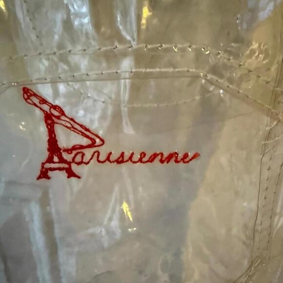 Parisienne Clear Vinyl Overlay Jeans Small Red Embroidered Logo Y2K Pants - Picture 4 of 8